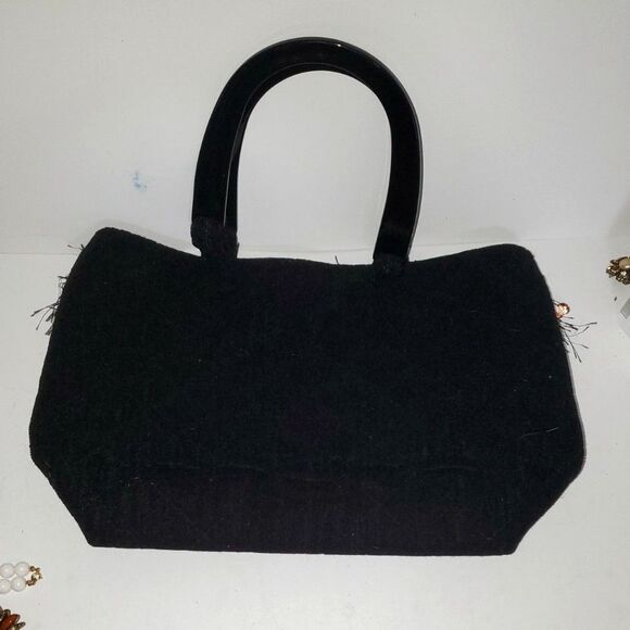 A Puppy Dog Pattern Satchel Purse Frilly Top Handle Beaded Quilted - Picture 8 of 15